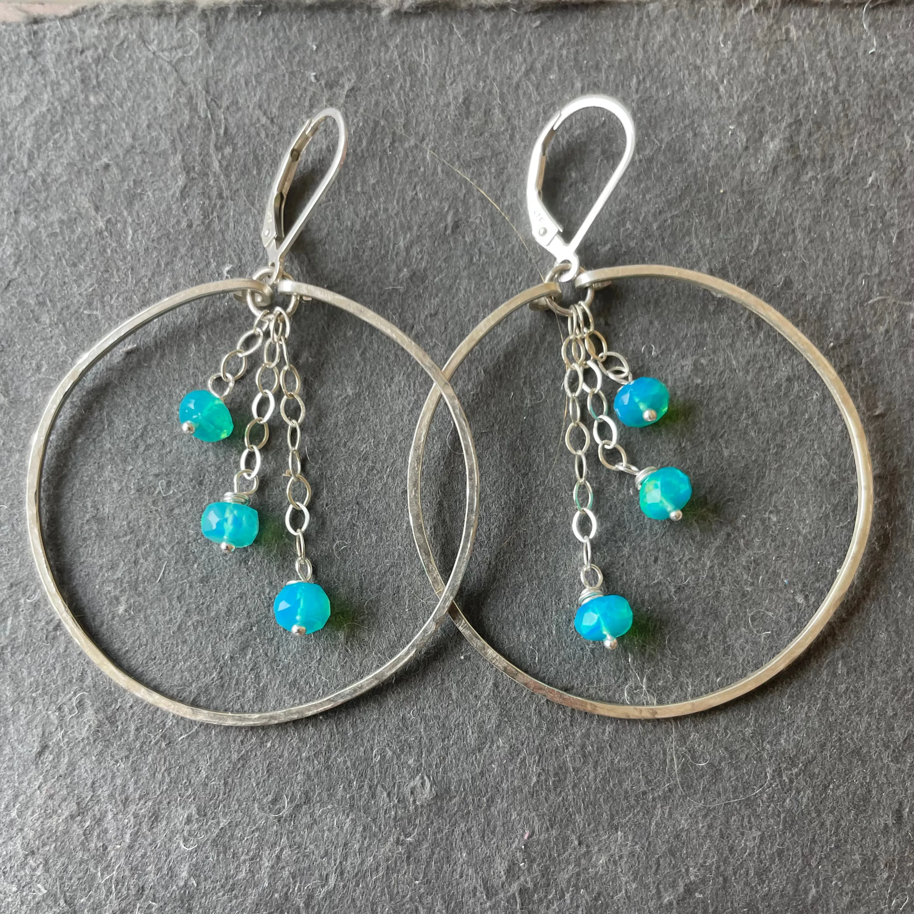 Sterling silver blue opal hoops