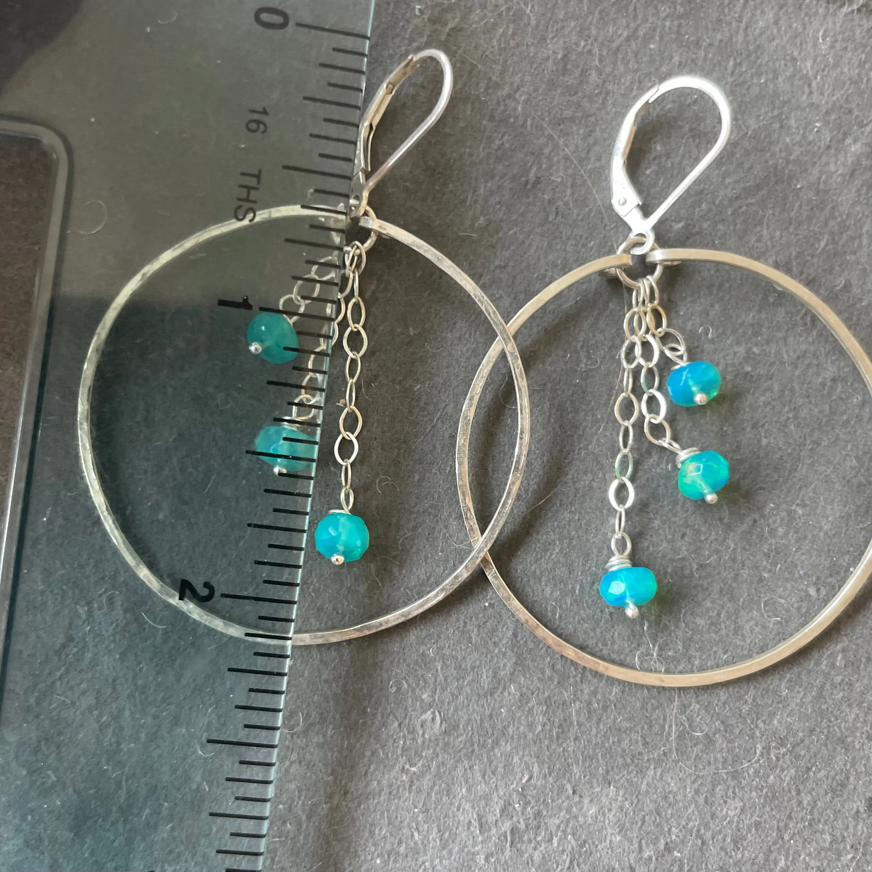 Sterling silver blue opal hoops