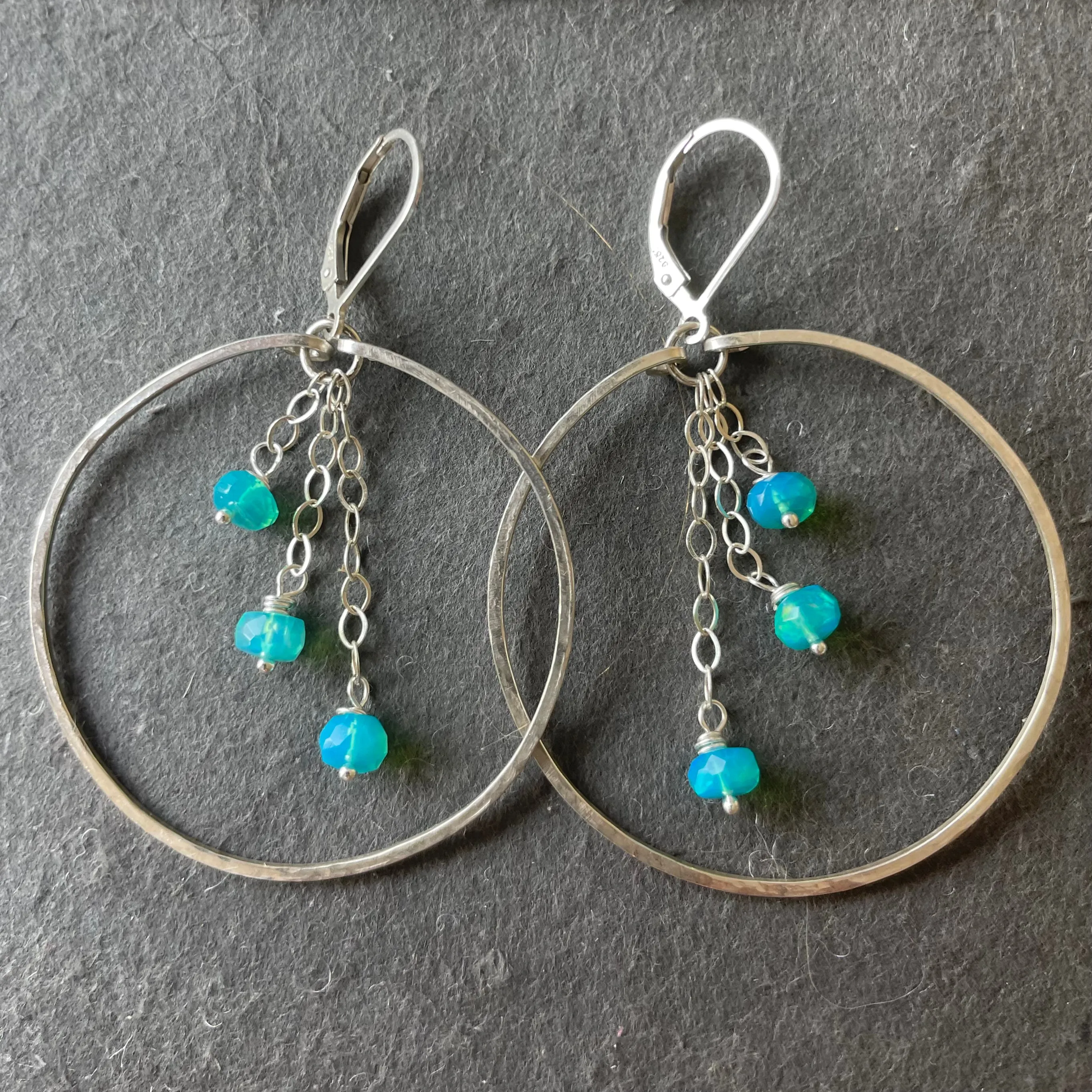 Sterling silver blue opal hoops