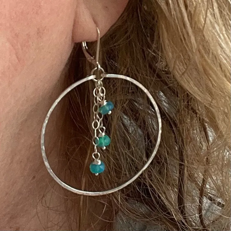 Sterling silver blue opal hoops