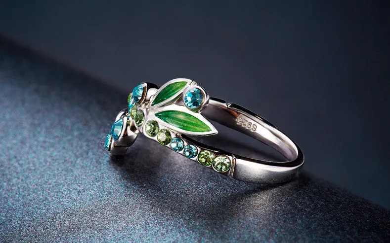 Sterling silver green leafs ring