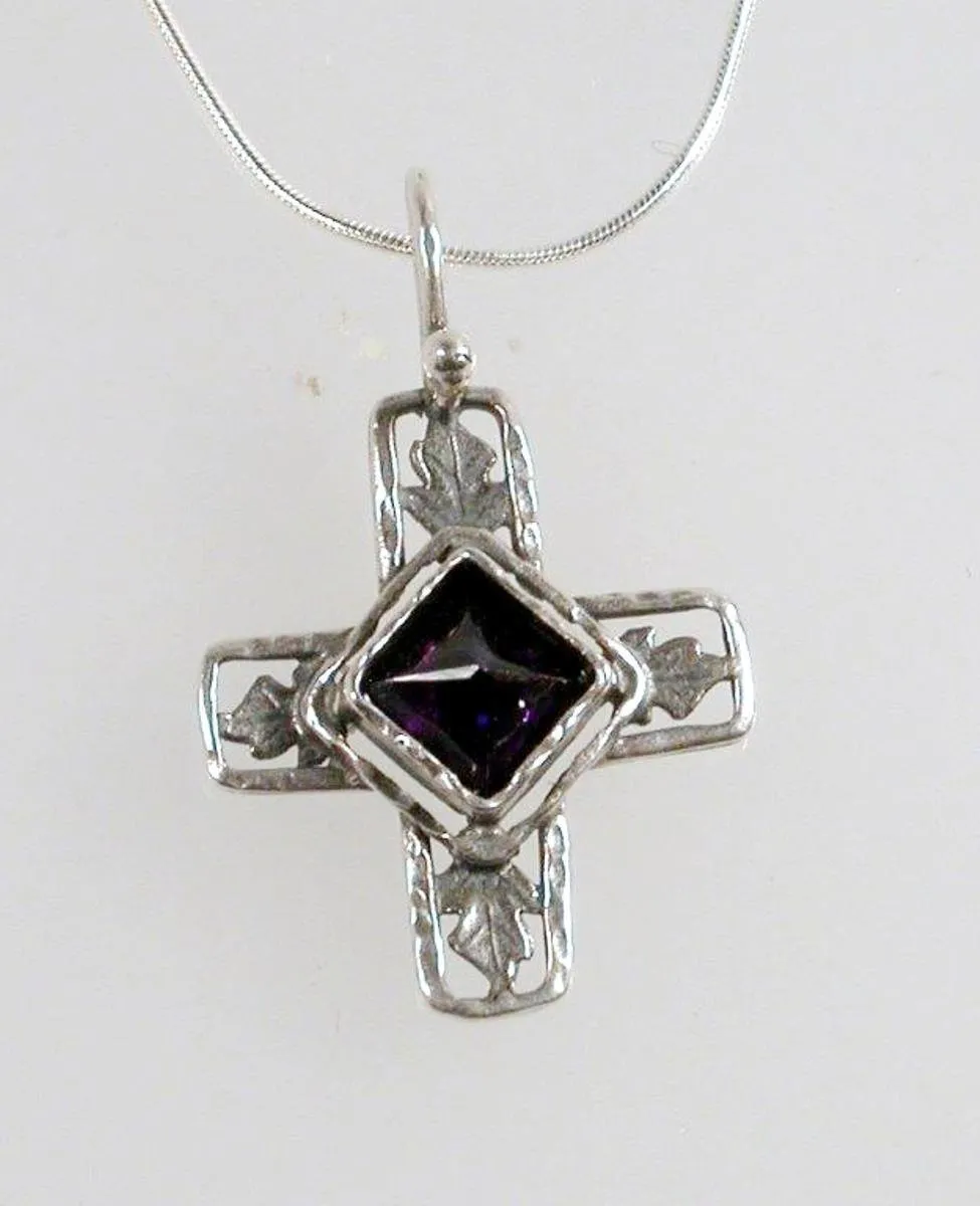 Sterling Silver Necklace, Cross Amethyst Necklace, Christian Jewelry, Christmas Gifts for woman