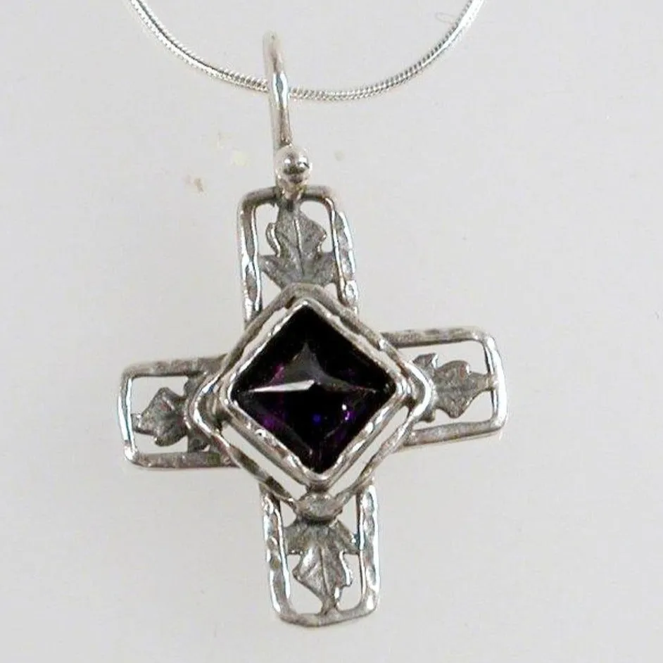 Sterling Silver Necklace, Cross Amethyst Necklace, Christian Jewelry, Christmas Gifts for woman