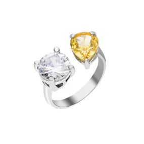 Sterling silver round & pear yellow ring