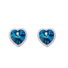 Sterling silver simple Sappier crystal heart earring