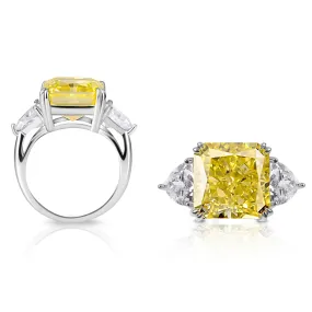 Sterling silver simulated yellow diamond asscher cut ring