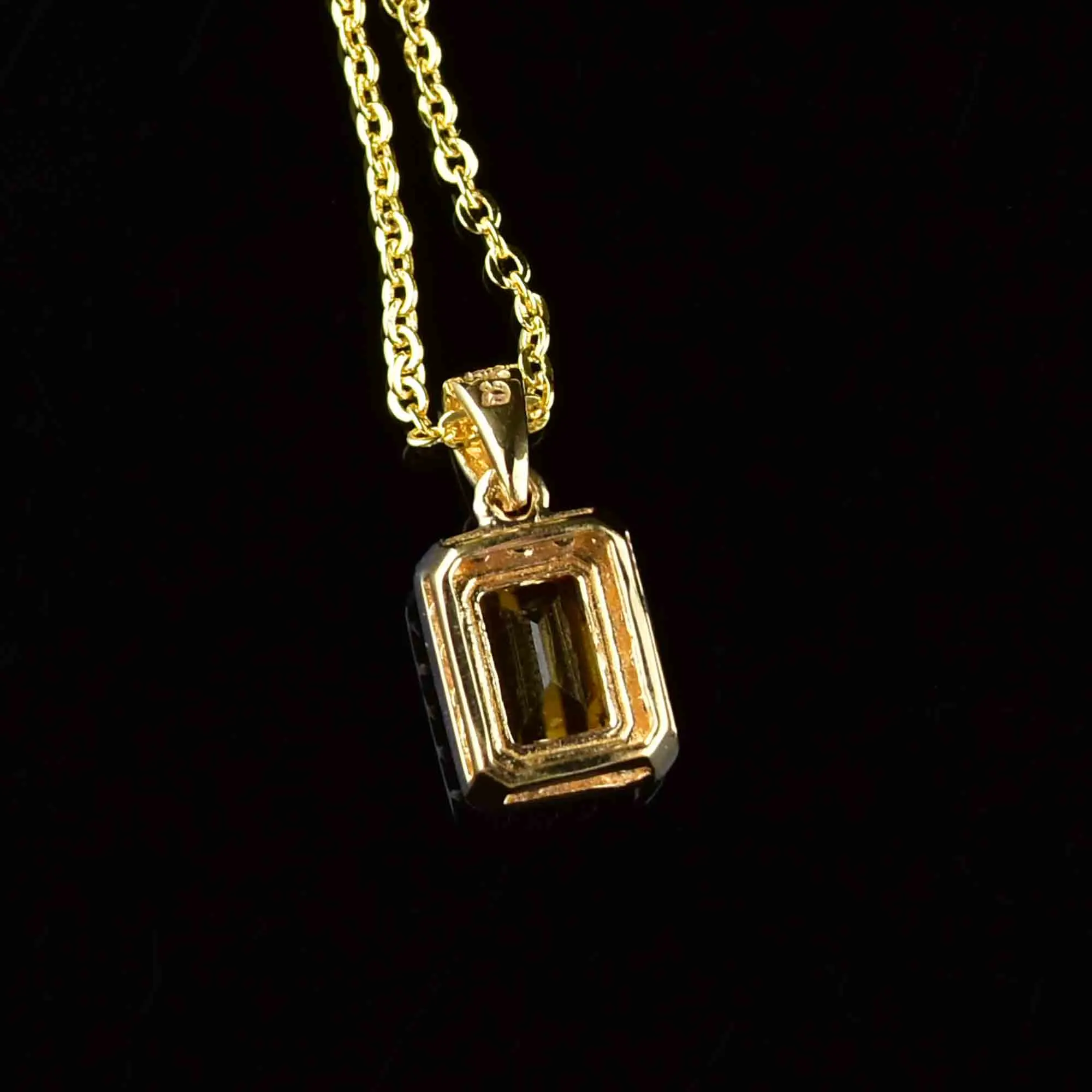 Vintage 14K Gold Citrine Diamond Pendant Necklace