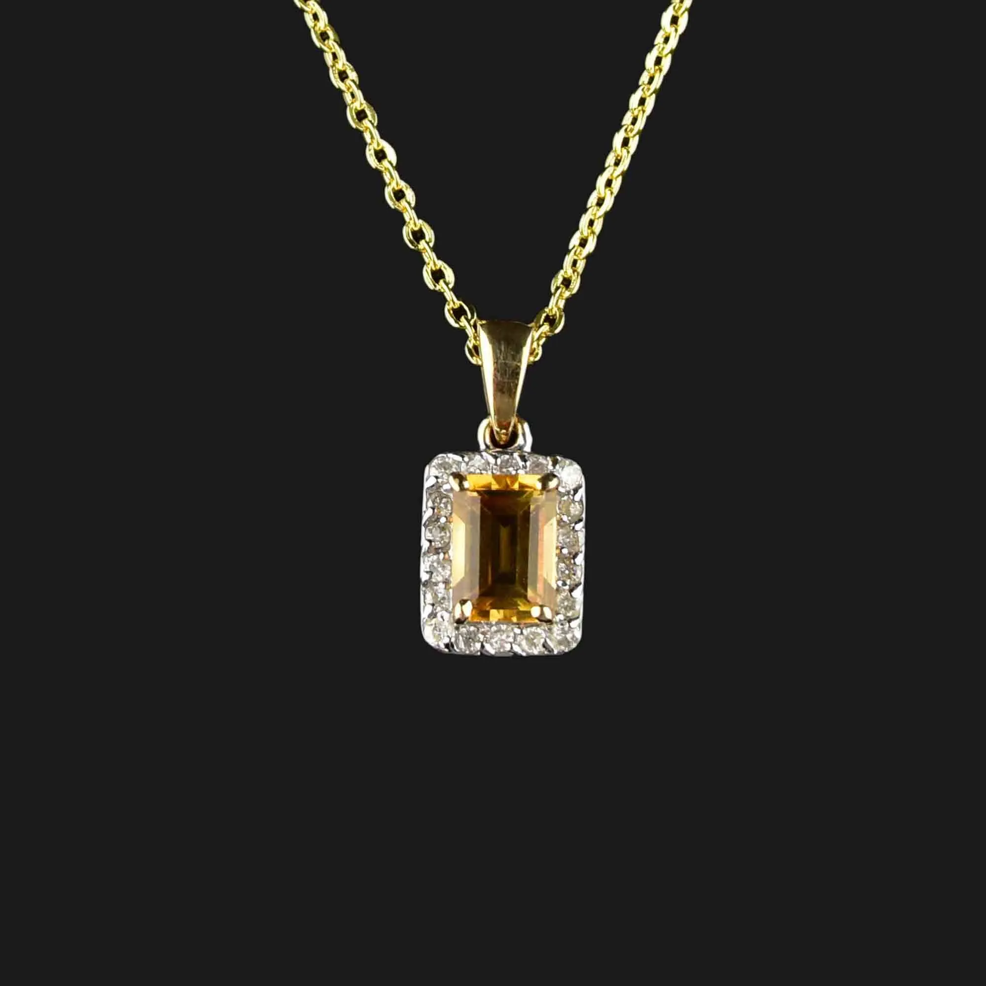 Vintage 14K Gold Citrine Diamond Pendant Necklace