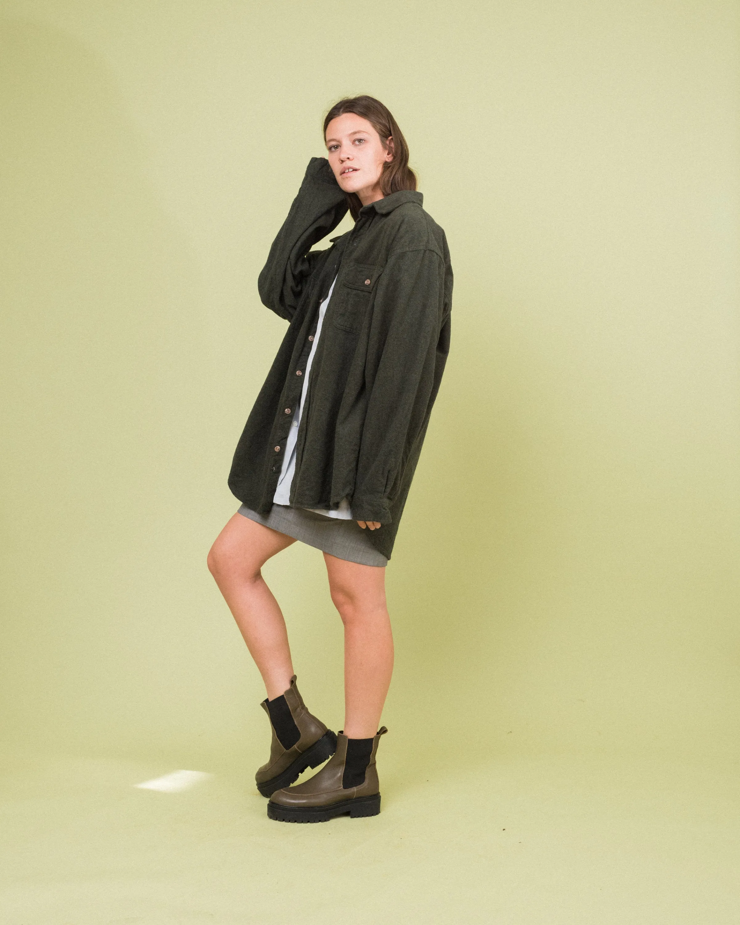 Vintage Oversized Brushed Cotton Olive Shacket (S-L)