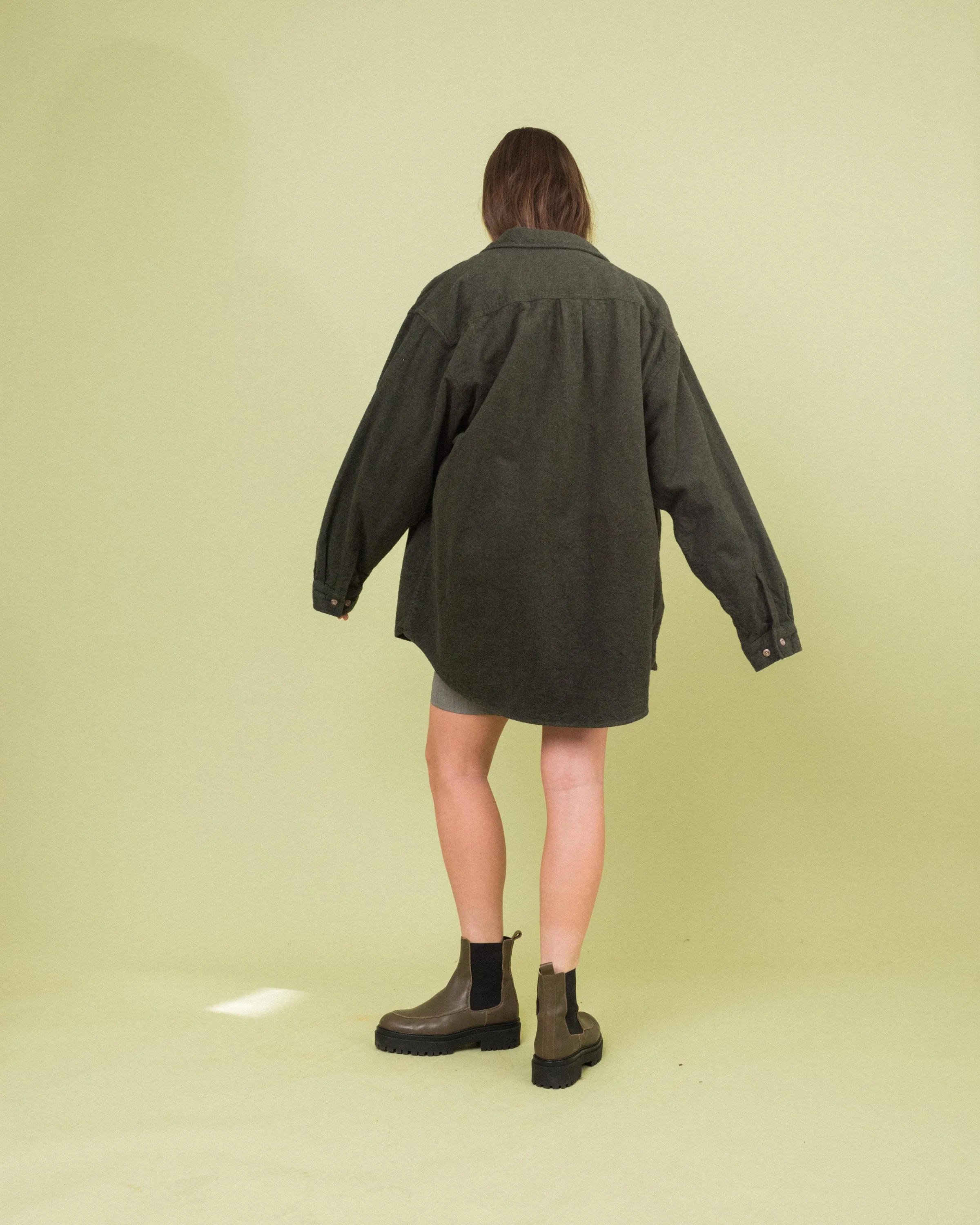 Vintage Oversized Brushed Cotton Olive Shacket (S-L)