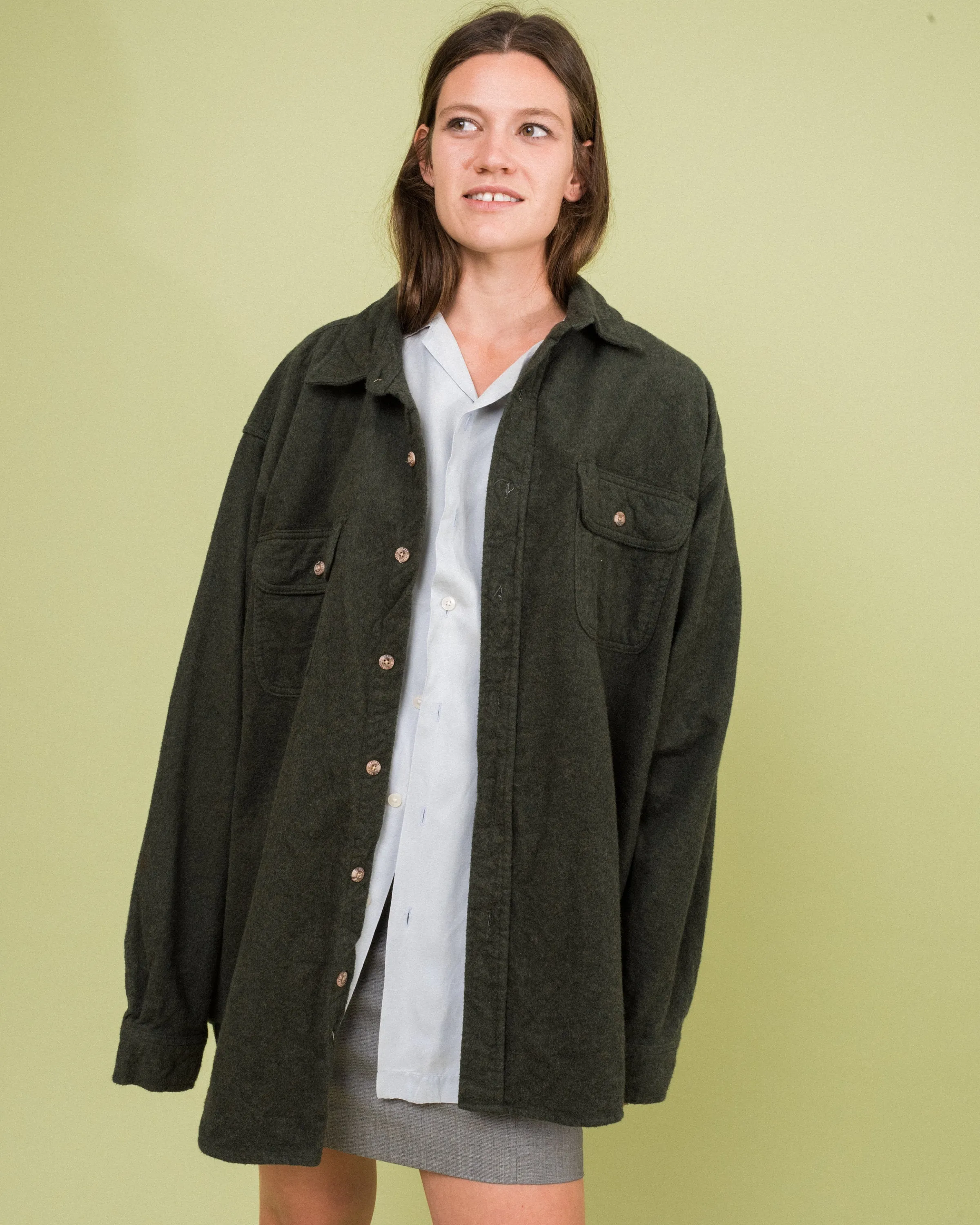 Vintage Oversized Brushed Cotton Olive Shacket (S-L)