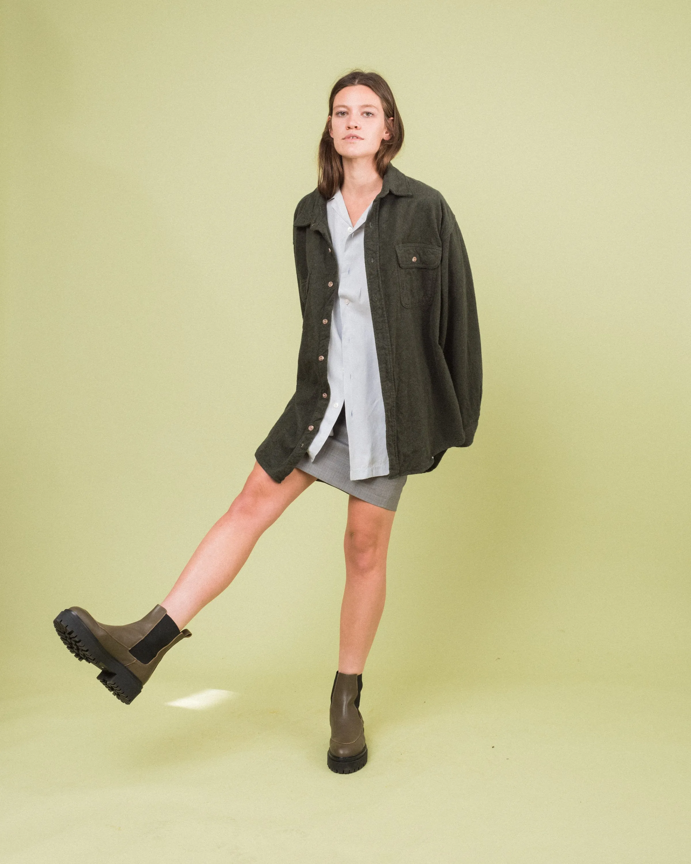 Vintage Oversized Brushed Cotton Olive Shacket (S-L)