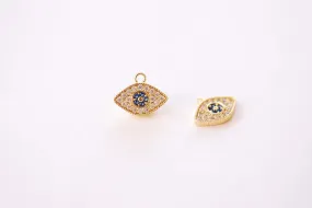 Wholesale Evil Eye Micro Pave Sapphire Blue CZ Charm - Evil Eye Cubic Zirconia Blue Stone HarperCrown Charms B149