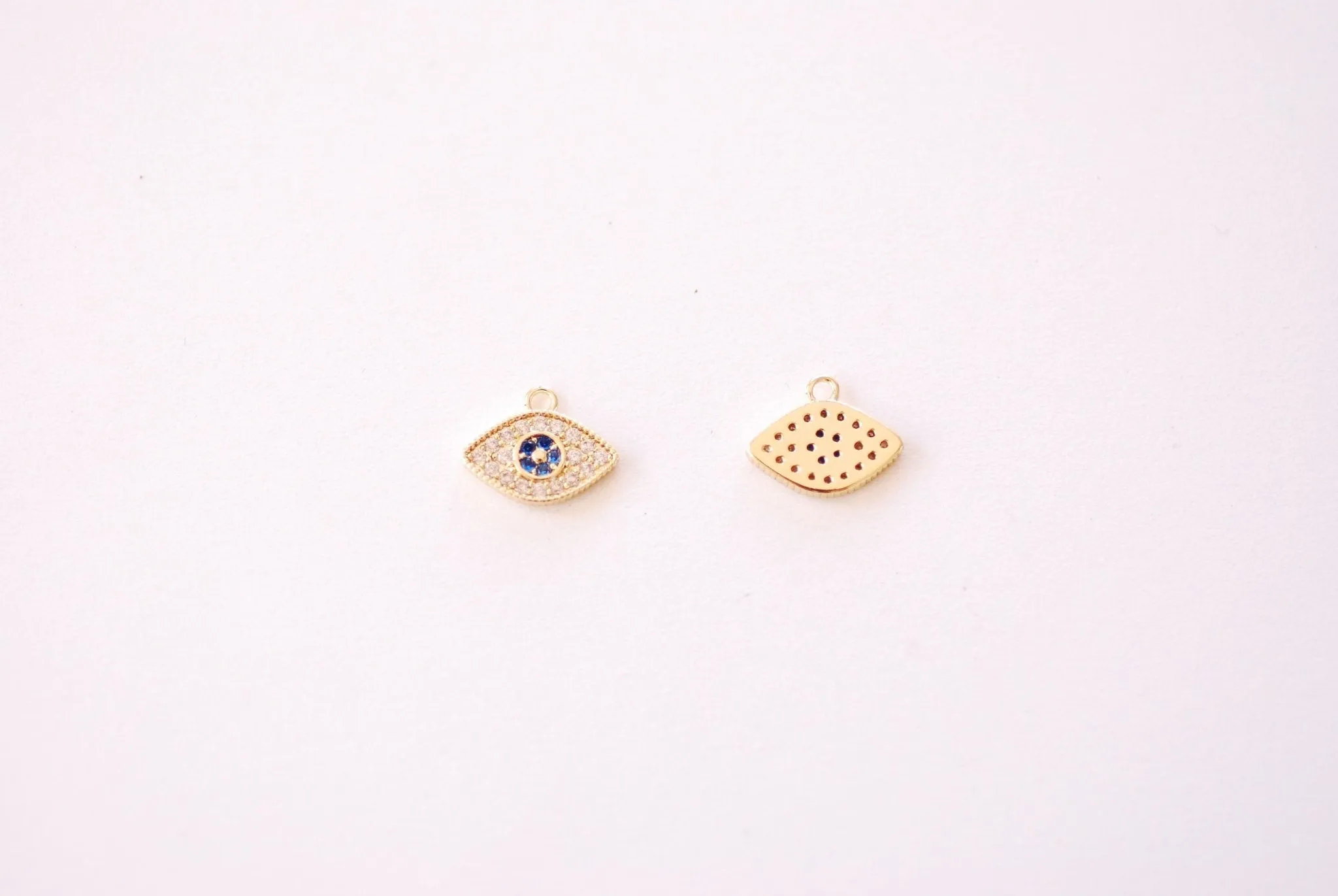 Wholesale Evil Eye Micro Pave Sapphire Blue CZ Charm - Evil Eye Cubic Zirconia Blue Stone HarperCrown Charms B149