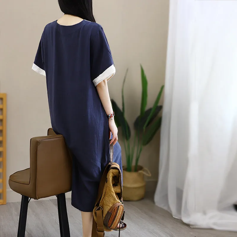 Women Summer Retro Cotton Linen Loose Dress