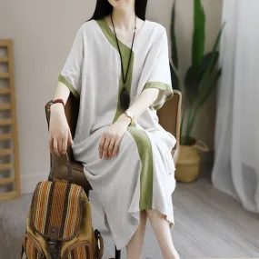 Women Summer Retro Cotton Linen Loose Dress