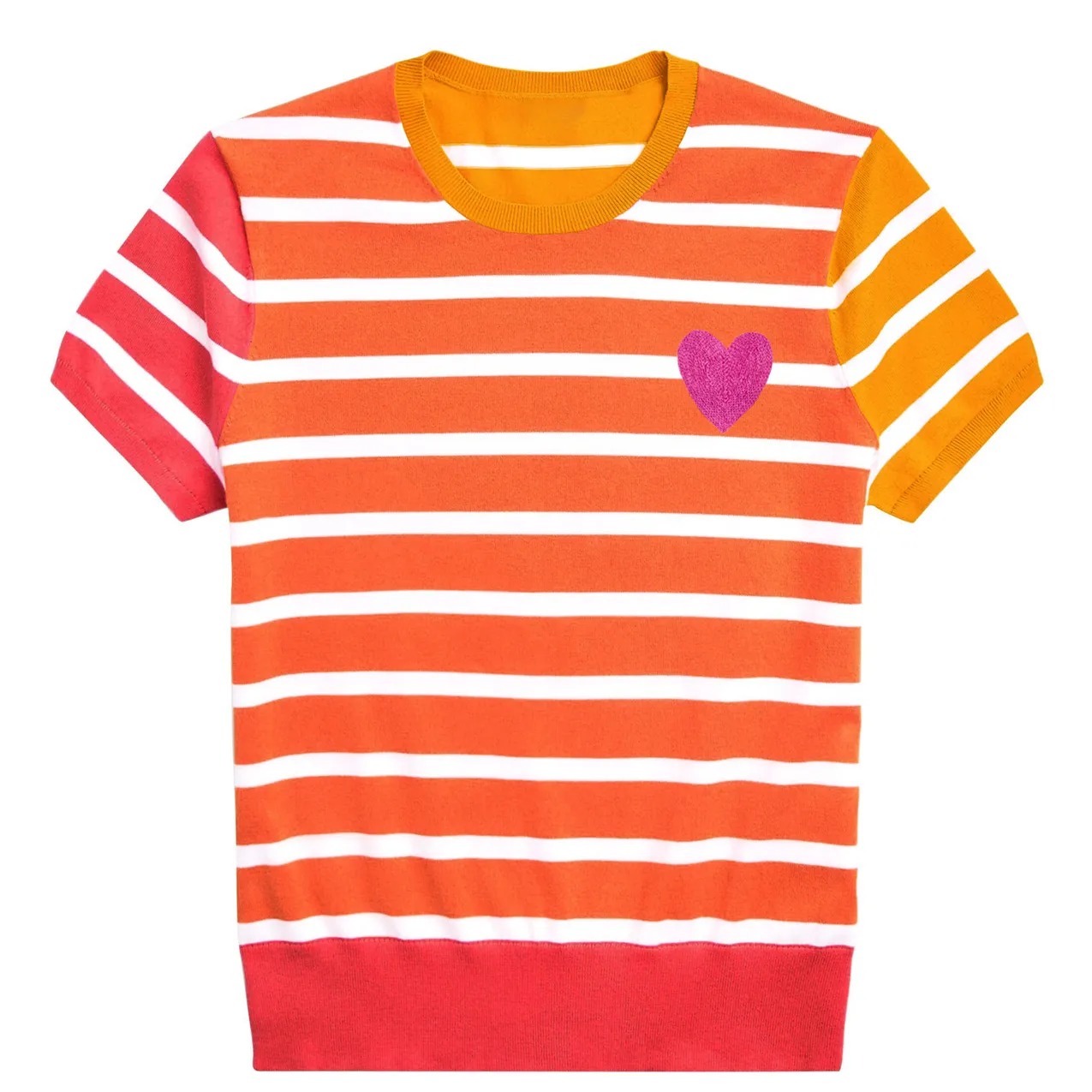 Women's color-matching striped love knit T-shirt