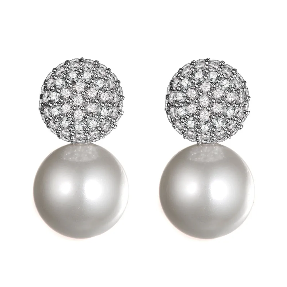 Women's Fashion CZ Bridal Wedding Pearl Earring