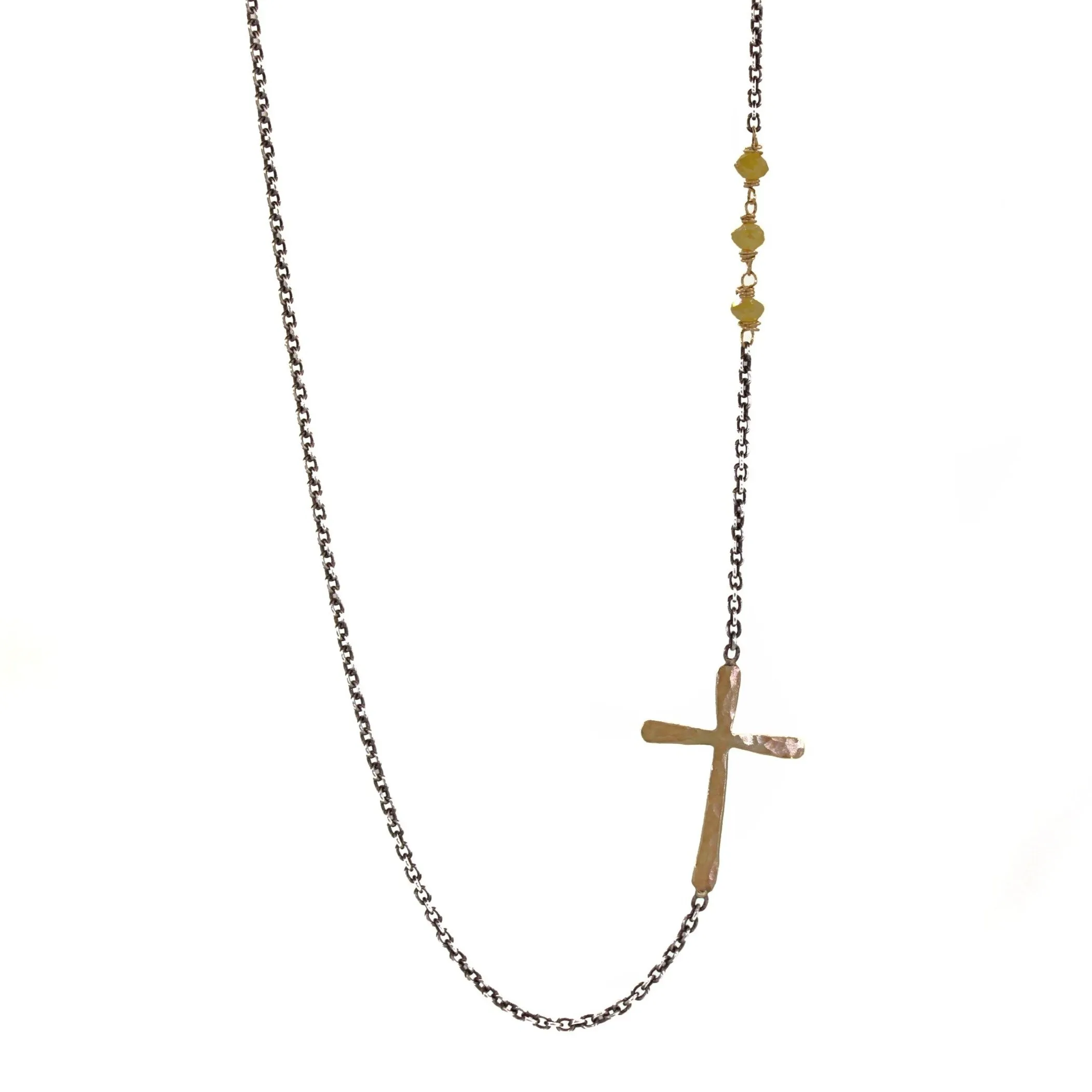 Yellow Diamond Sideways Cross Necklace