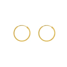 Yellow Gold Hammered Hoops, 1.0 Grams