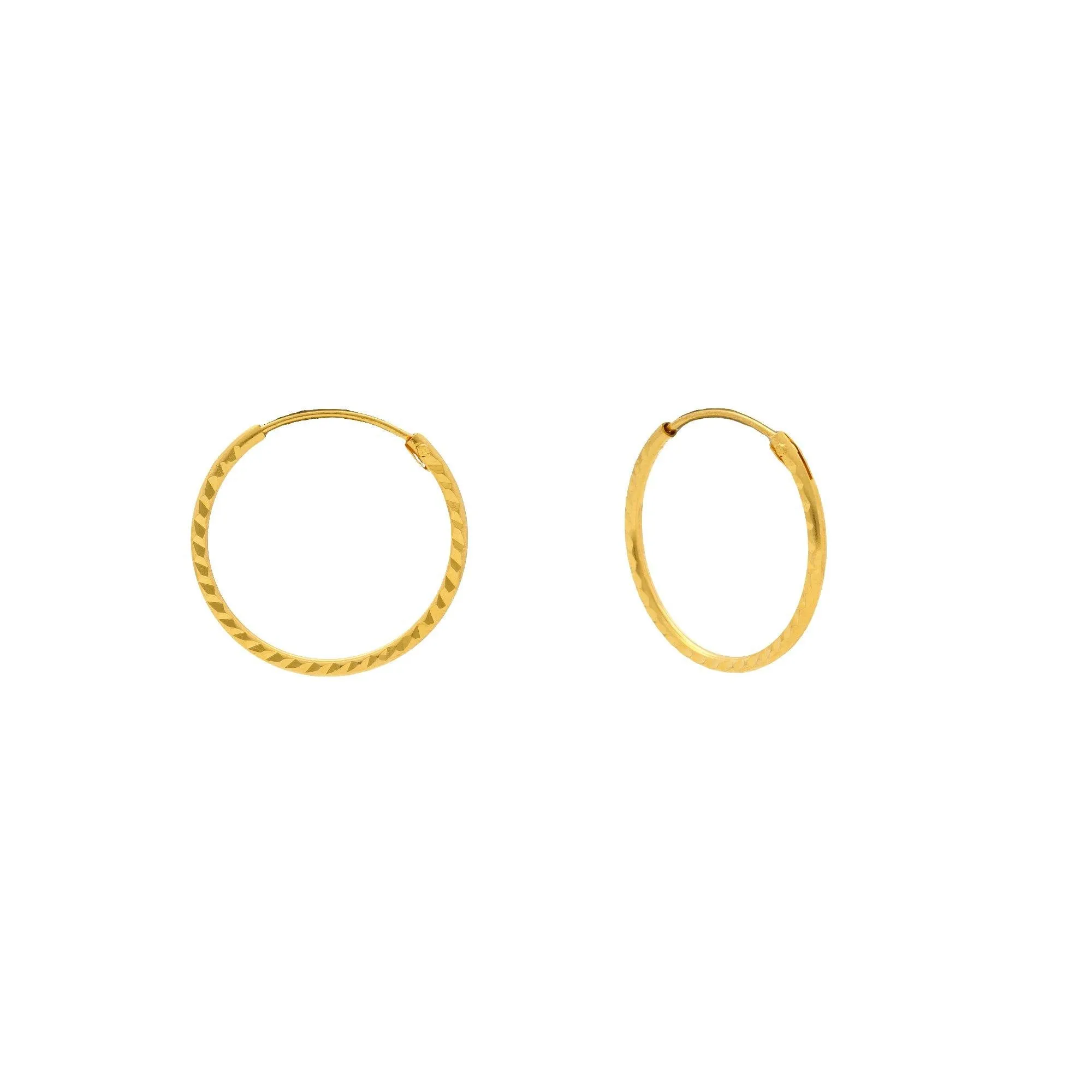 Yellow Gold Hammered Hoops, 1.0 Grams