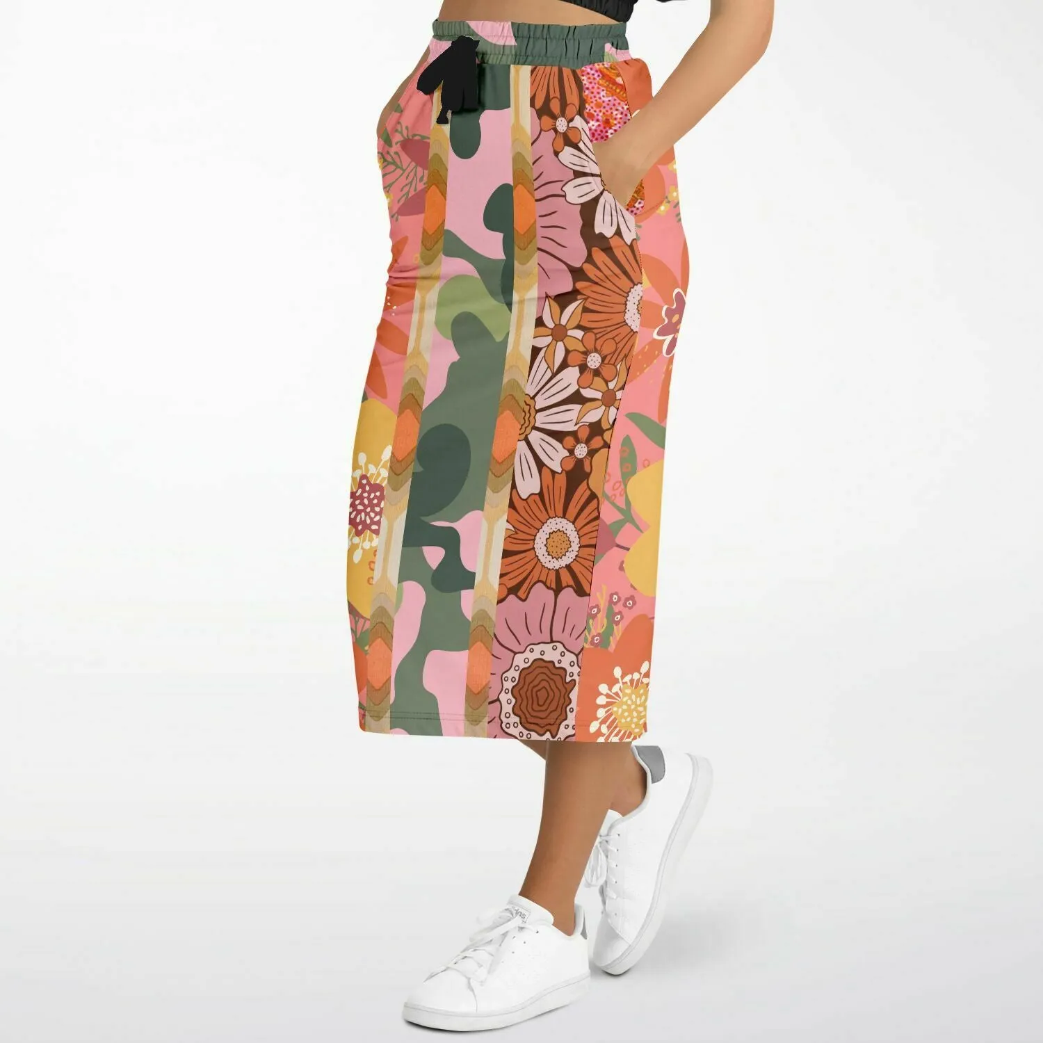 Yogananda Stripe Floral Patchwork Eco-Poly Long Pocket Skirt